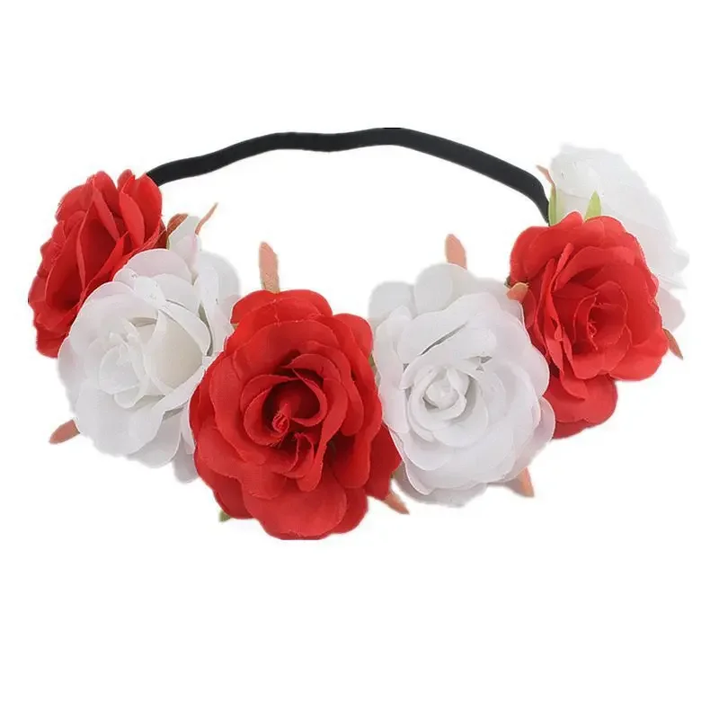 The new Rainbow Color headband simulation rose flower elastic headband pride moon party holiday garland headdress