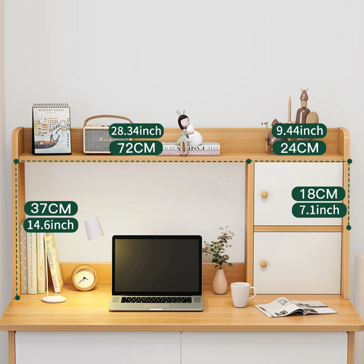 مكتب كمبيوتر خشبي، باب خزانة مزدوج مع رف تخزين، طاولة دراسة بتصميم بسيط، ديكور منزلي لغرفة النوم وغرفة الكتب #2