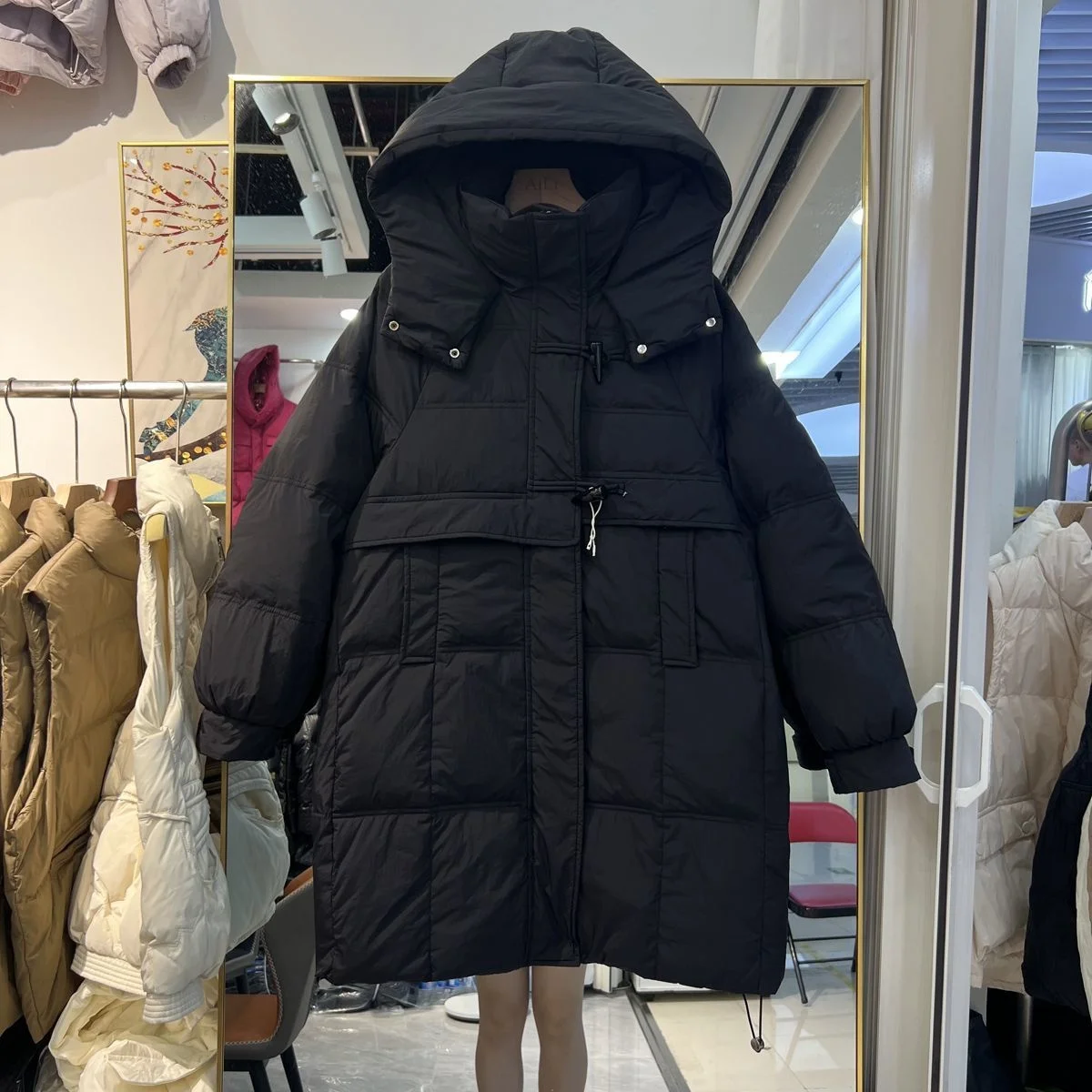 

Свободная женская пуховая куртка до колен, утепленное пальто оверсайз, модное, для повседневной носки, в корейском стиле, с длинными рукавами, на молнии