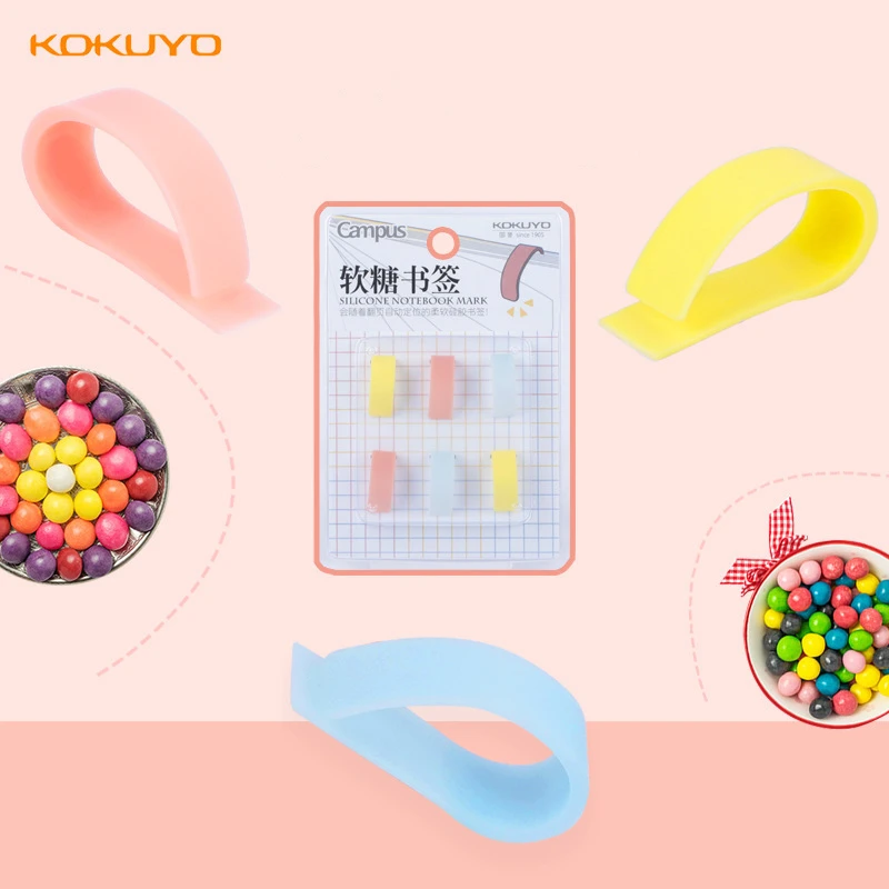 6pcs KOKUYO Silicone Notebook Mark Set Campus Candy Color Soft Bookmarks for Books Index Tag Marker Office School F7123