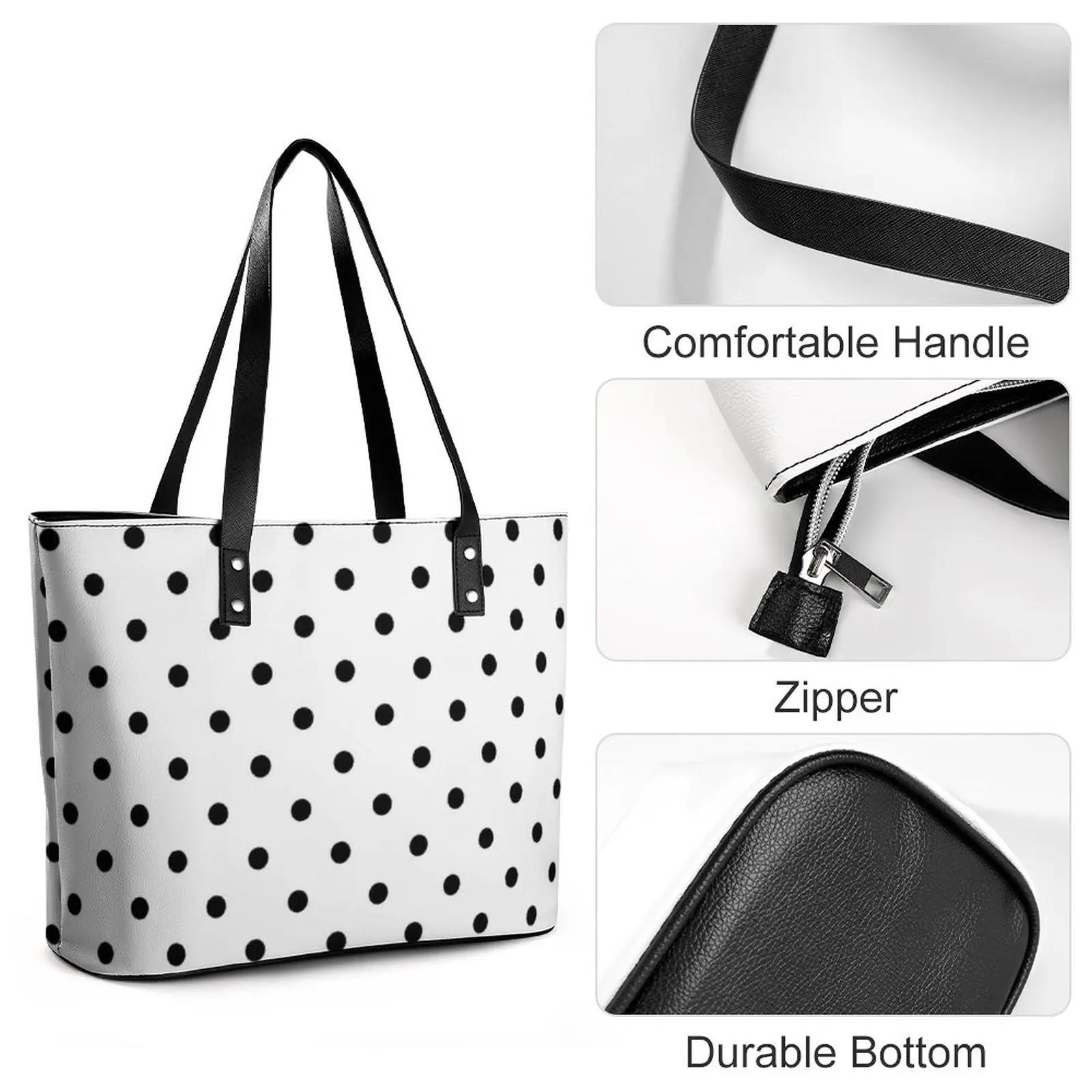 Borse classiche a pois bianco nero Polkadots borsa a tracolla in pelle PU retrò donna ufficio Tote Bag personalizzata borse Shopper Casual