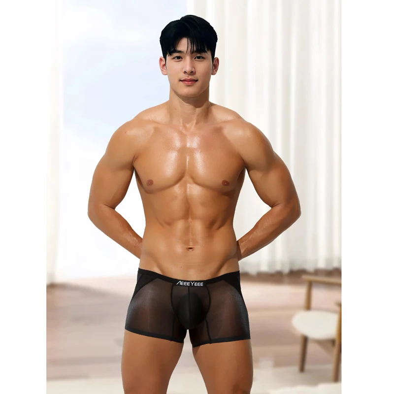 

Men's Seamless Ice Silk Underwear Large Size Low Waist Panties Briefs Sexy Mid-Rise Slim Fit Hip-Enhancing Tangential Pants