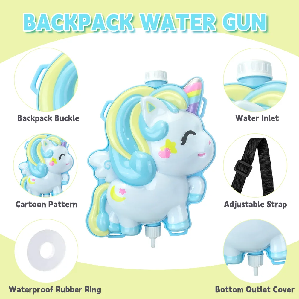 Zaino per bambini Pistola ad acqua Tipo di trazione Conservazione di grande capacità Estate Divertente Genitore Zaino interattivo per cartoni animati Pistola ad acqua