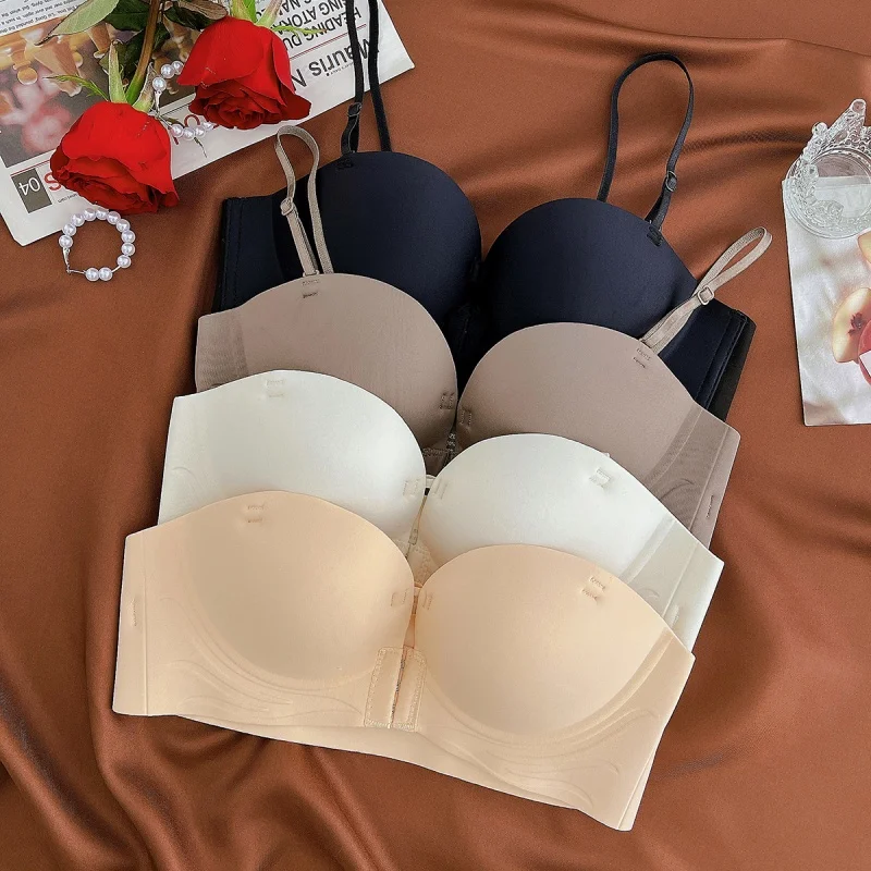 Finetoo New Front Buckle Underwear Convenient Anti Sagging without Shoulder Strap Women's Bras without Steel Ring Seamless