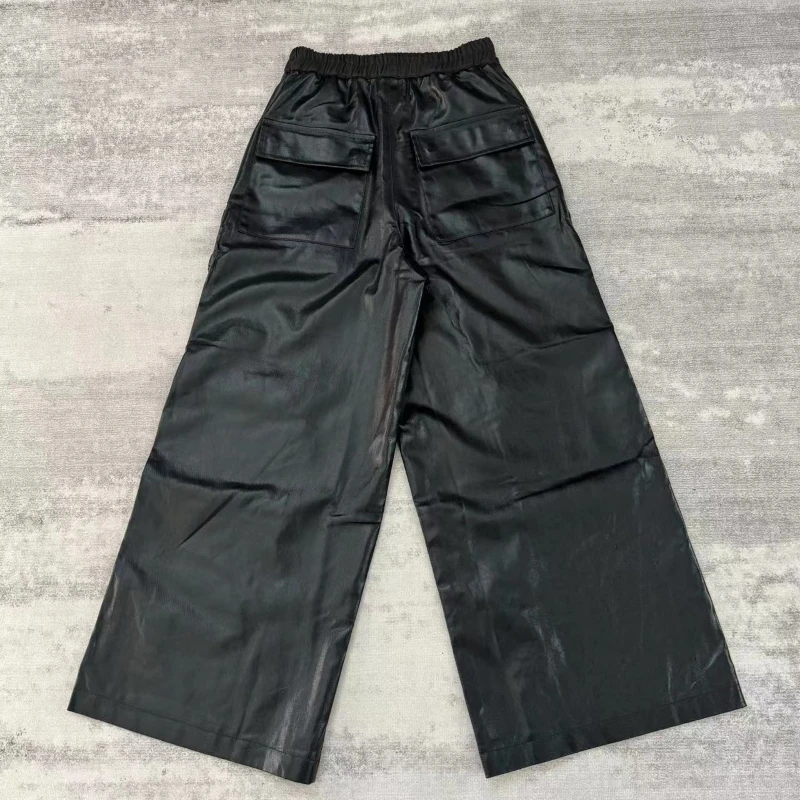 High Street Fashion Glossy Multipocket Straight Cargo Pant Casual Wide Leg Pant Full Length Baggy Pants Men Trouser