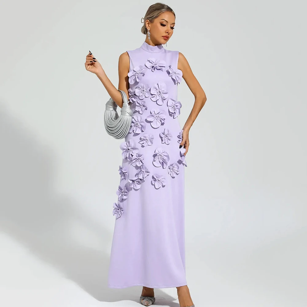 

Customized High Neckline Jersey A-line Evening Dress Appliques SLeeveless Party Dress With Bow Ankle Length Prom Gown For Women