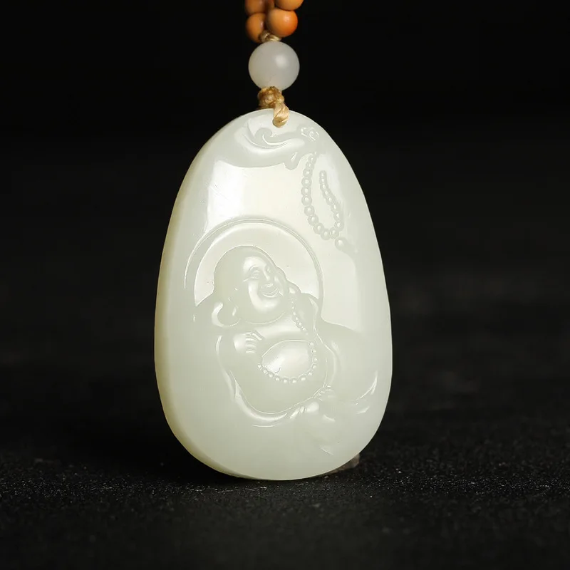 Natural Hotan -, Ruyi, Laughing Buddha, Jade Pendant Women