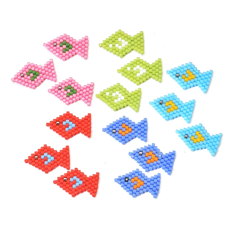 

10pcs/lot DIY Mix Jewelry Accessories Fish Personalized Hand-Woven Color Glass necklace For Women