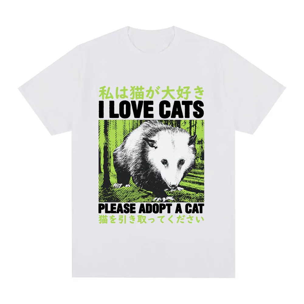 I Love Cats Opossum Funny T Shirt Men Fashion Short Sleeve T-shirts Casual Cotton Oversized Short Sleeve T-shirt Tops Streetwear