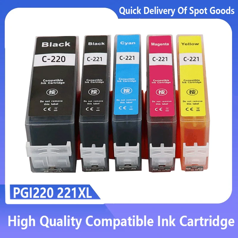 5Color PGI-220 CLI-221 Compatible Ink Cartridge for Canon PGI220 CLI221 PIXMA IP3600 IP4600 IP4700 MX860 MX870 MP550 MP560