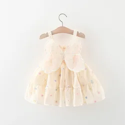 Summer Baby Girl Dress Sweet Colorful Dotted Drop Belt Waist Back Wing Princess Dress Suitable for 0-3 Year Old Babies