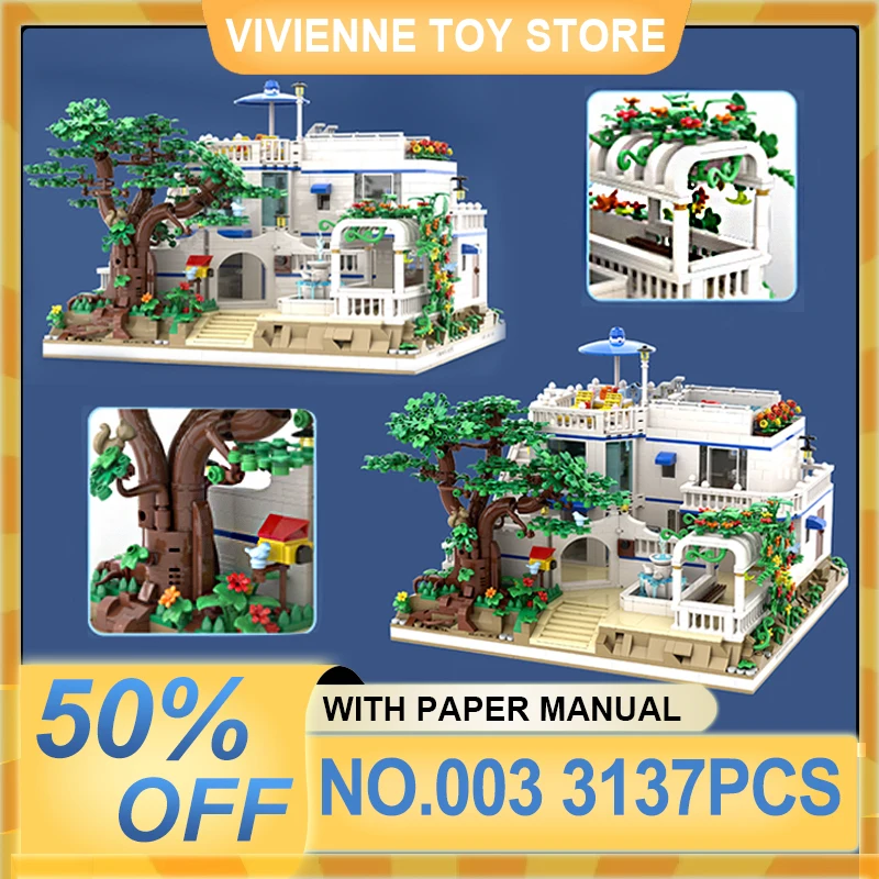 

Новый MOC 003, вилла для отпуска, модульная совместимая дисплей, строительные блоки, кирпичи, головоломки, игрушки, рождественские подарки для детей