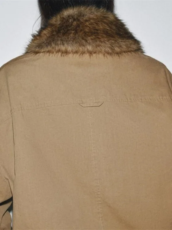 عارضة Sle الفراء الاصطناعي طوق الطيار Jaet جديد الخريف المرأة Faion ملابس خارجية سستة إغلاق طويل Sve اللون