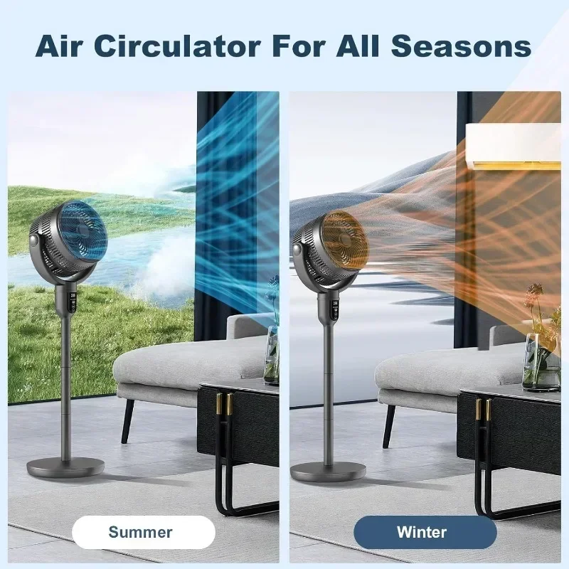 Bedroom Floor Fan with Remote Control Adjustable Height Omnidirectional Air Circulation Fan