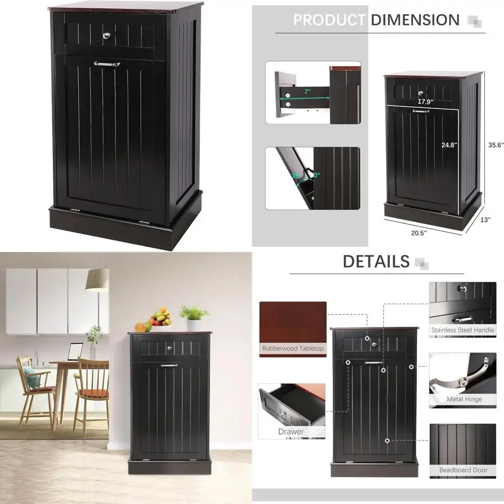 

10 Gallon Wooden Free Standing Laundry Sorter Cabinet with Hideaway Drawer and Recycling Section