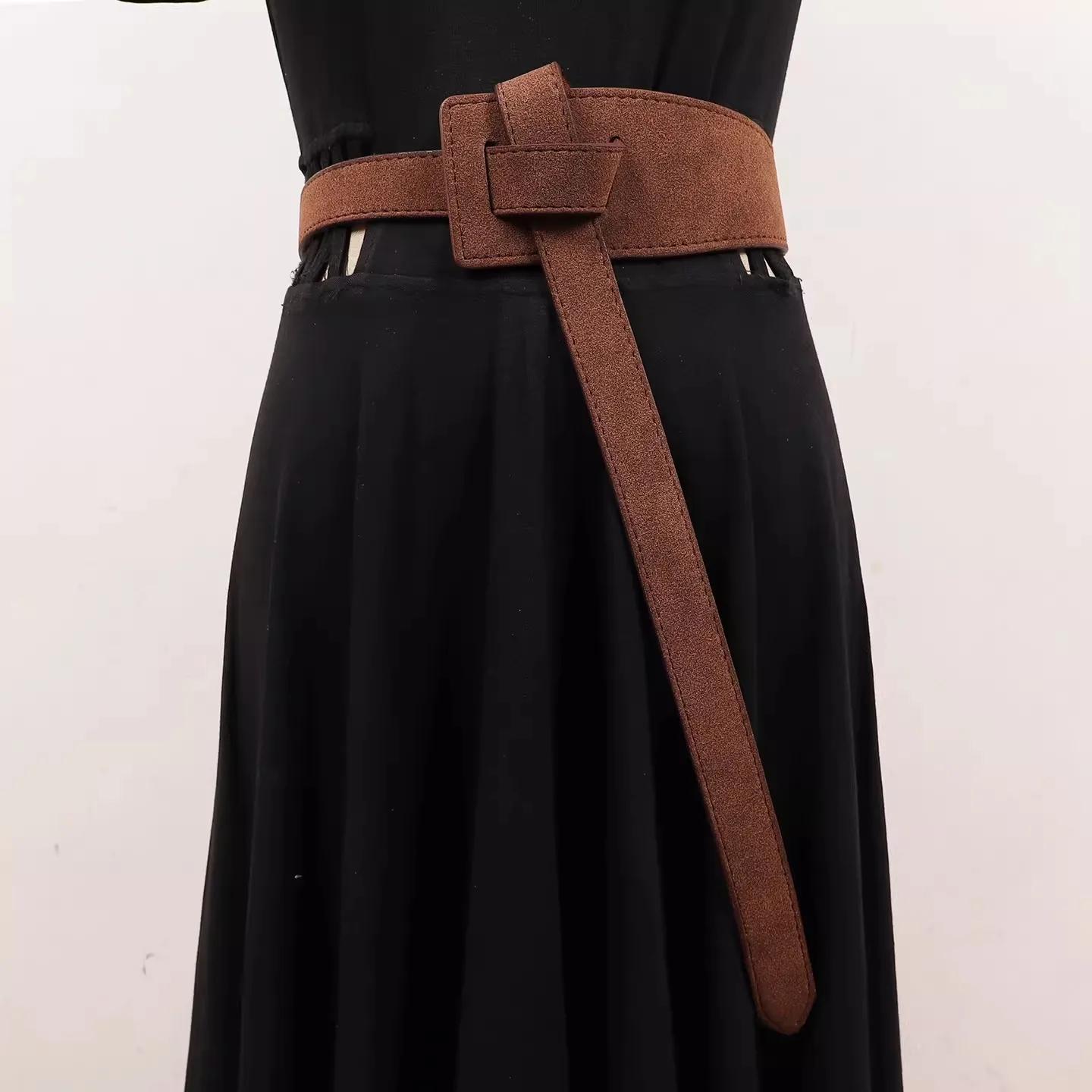 Women's Faux Suede Vintage PU Leather Long Cummerbunds Female Dress Corsets Waistband Belts Decoration Wide Belt R2147