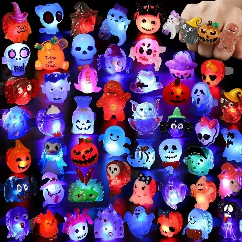 10-50 Stück LED-Ringe, Halloween-Leuchtringe in Form von Geistern und Fledermäusen, leuchtende Finger-Ringe, Halloween-Party, Geburtstagsgeschenke, Dekorationen und Zubehör. – Detail 2