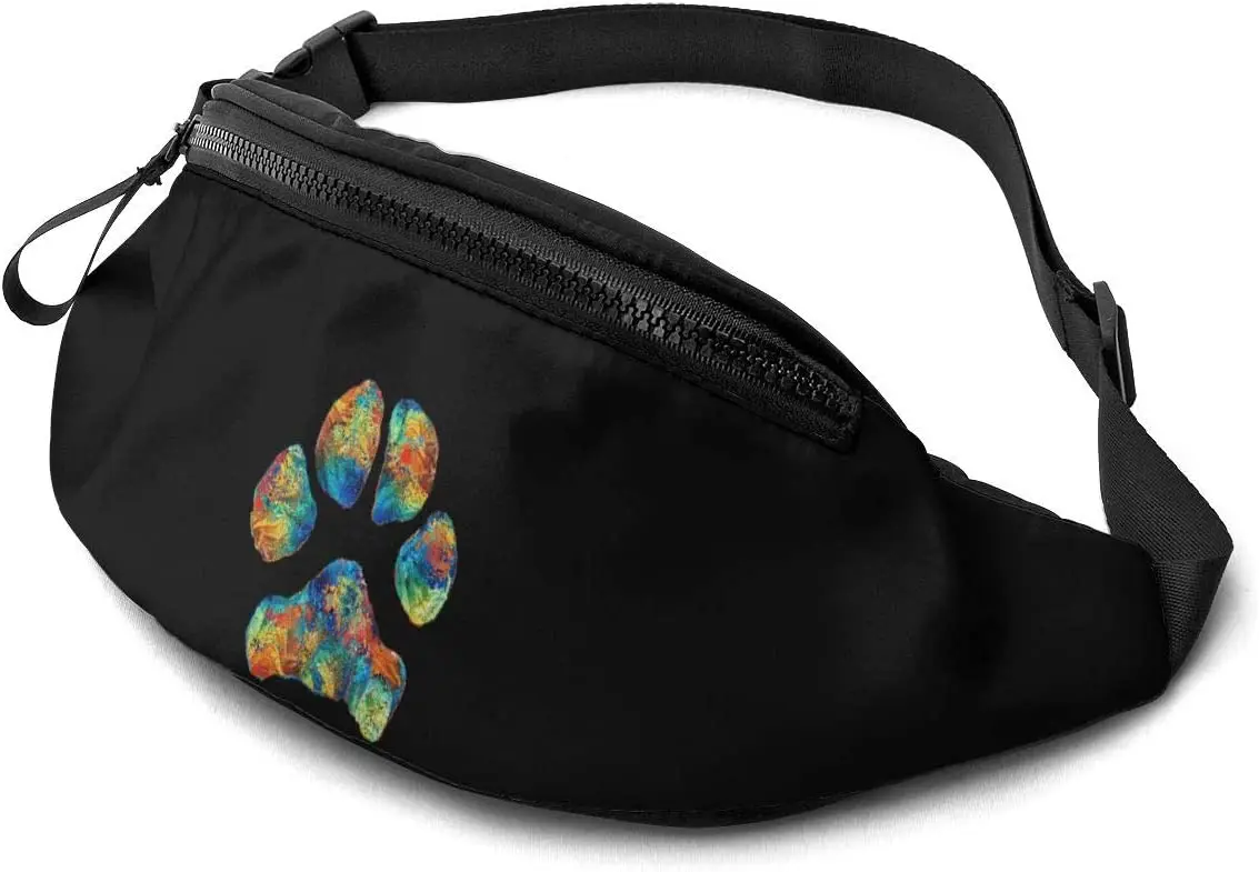 

Colorful Dog Paw Print Fanny Pack for Men Women Casual Waist Pack Durable Belt Bag for Outdoors Running Hiking Cycling Traveling