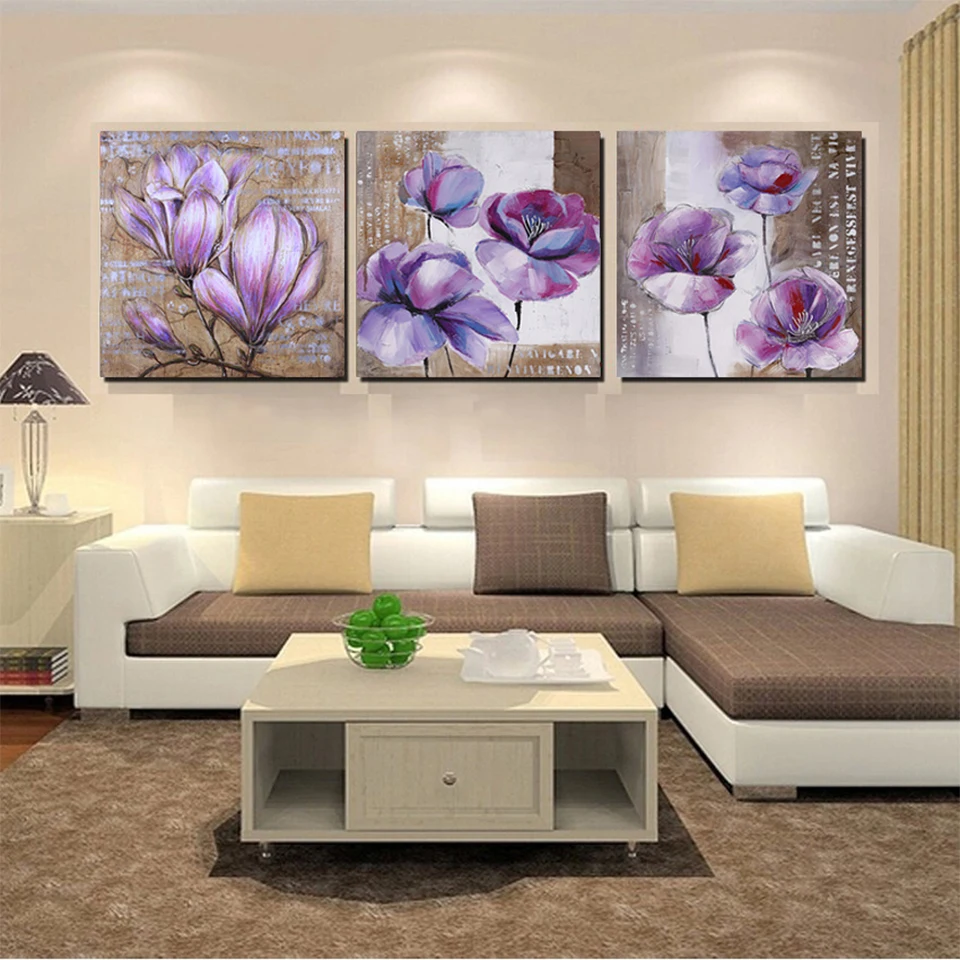 3 pezzi fiore viola pittura diamante immagine per soggiorno Wall Art dipinti Home Decor diamante ricamo trittico