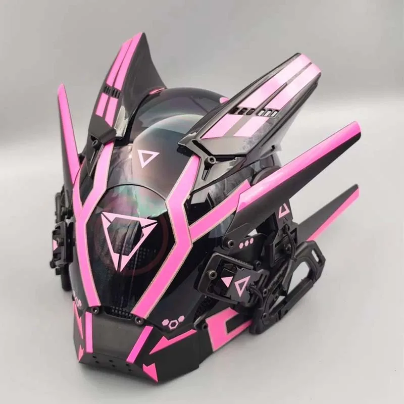 Cyber Punk Mask Halloween Party Cosplay Mecha Soldier Helmet With Circle Led Light Mechanical Warrior Mask Carnival Coser Prop