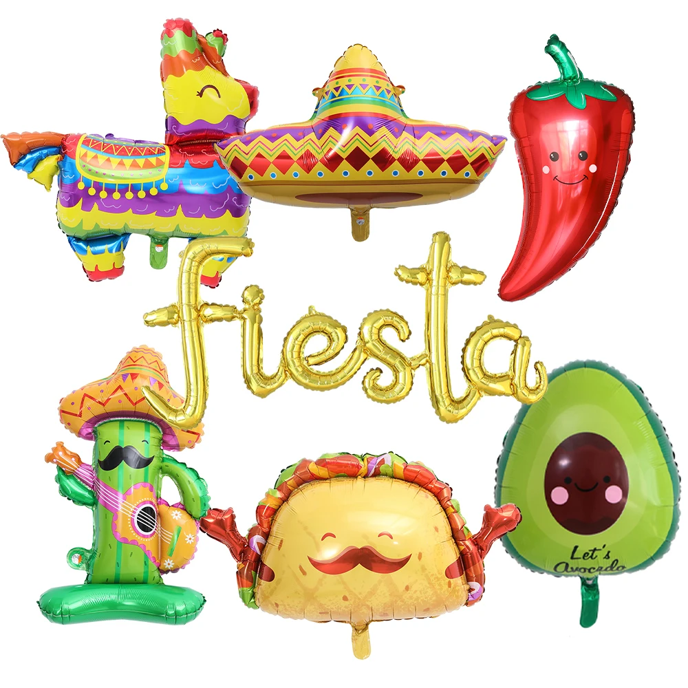 

7pcs/set Mexican Carnival Balloons Set Cactus Hat Ornaments Globo Let's Avocado Fiesta Theme Birthday Mexican Party Decorations