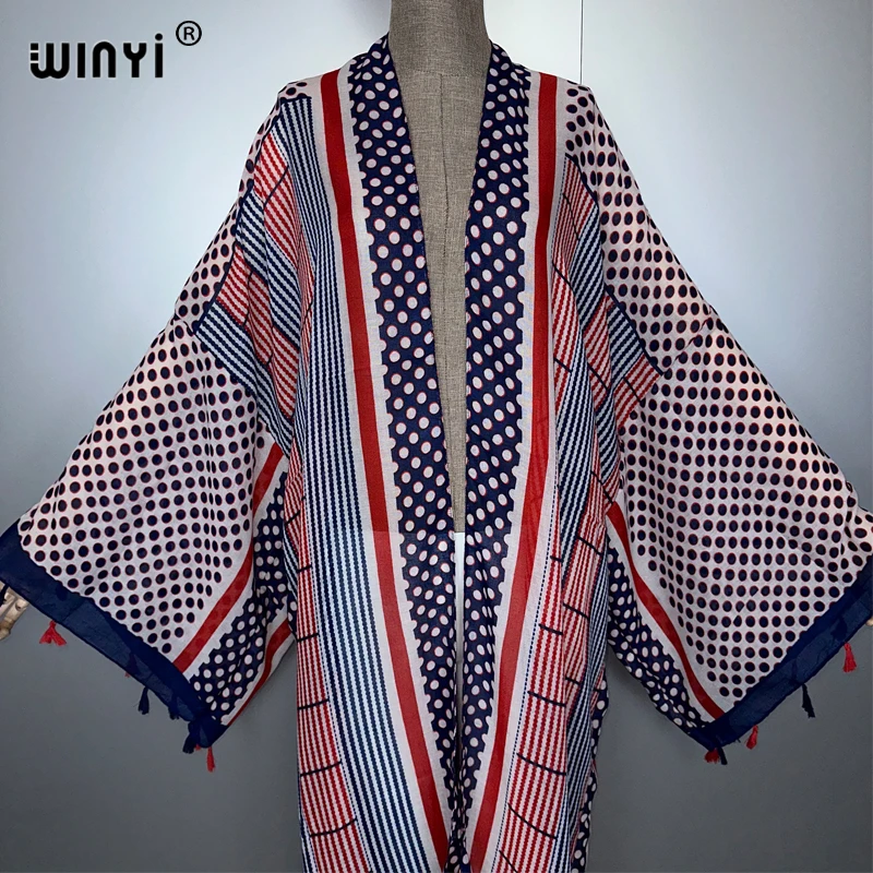 WINYI ملابس الصيف كيمونو أفريقيا بوهو جديد طباعة الشاطئ التستر فستان ماكسي بالأزرار ملابس الشاطئ النساء عباية دبي قفطان فاخر