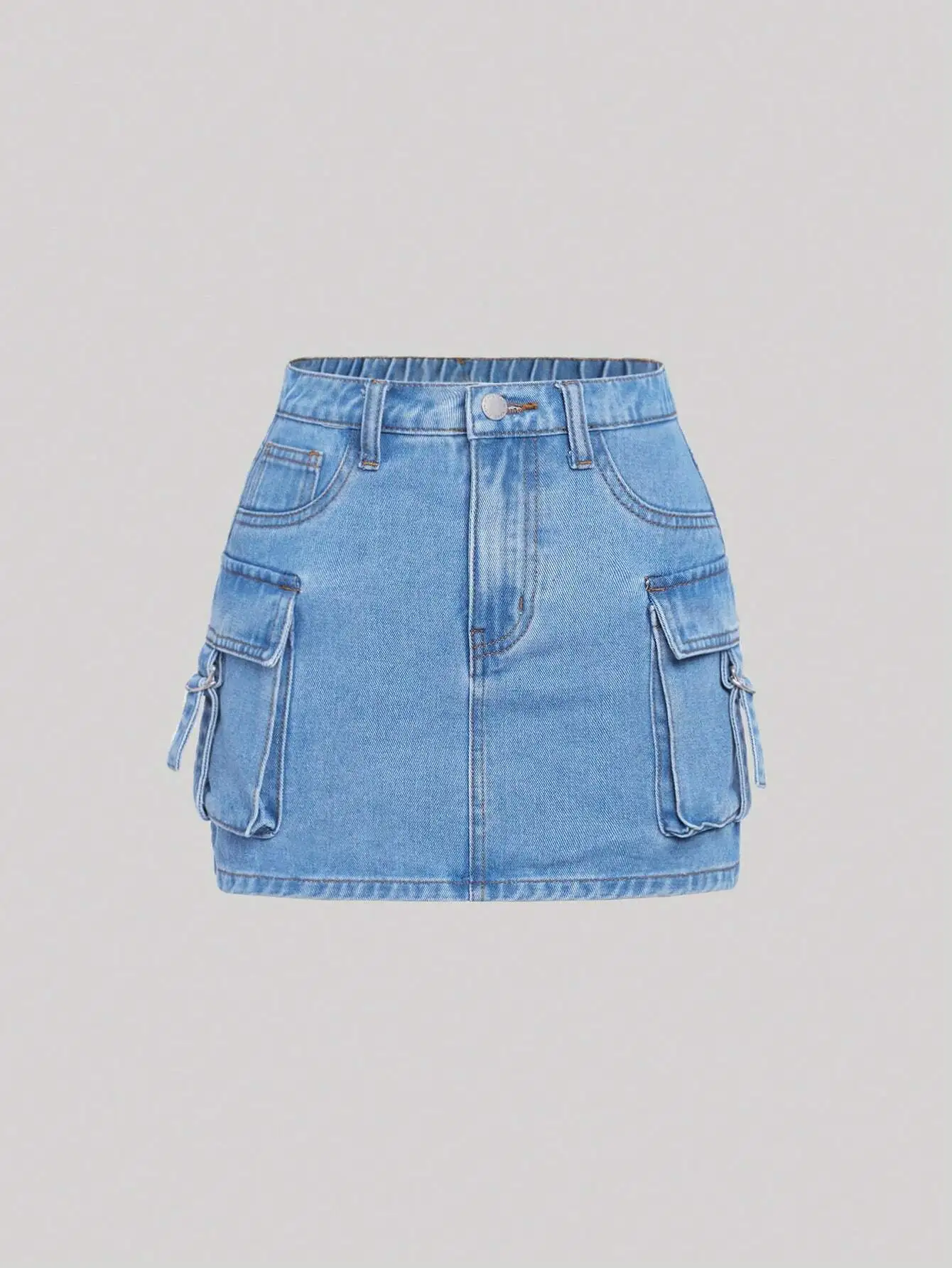 

Light Wash Cargo Pocket Denim Mini Skirt for Teen Girls