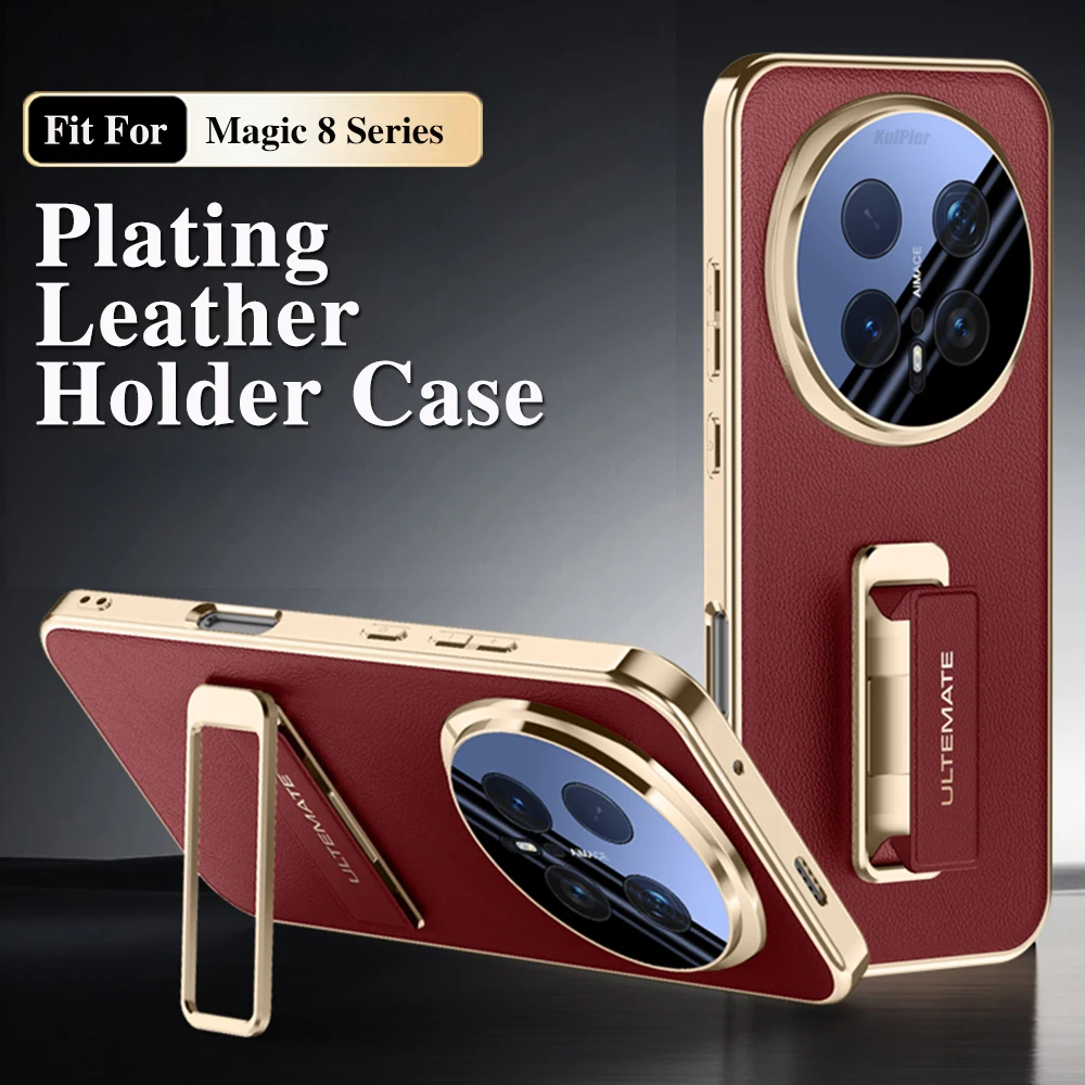 

Роскошный кожаный чехол с покрытием для HONOR Magic 8 PRO Magic8, держатель для браслета из сплава с кронштейном, жесткий, тонкий, хорошая текстура, оригинальный чехол