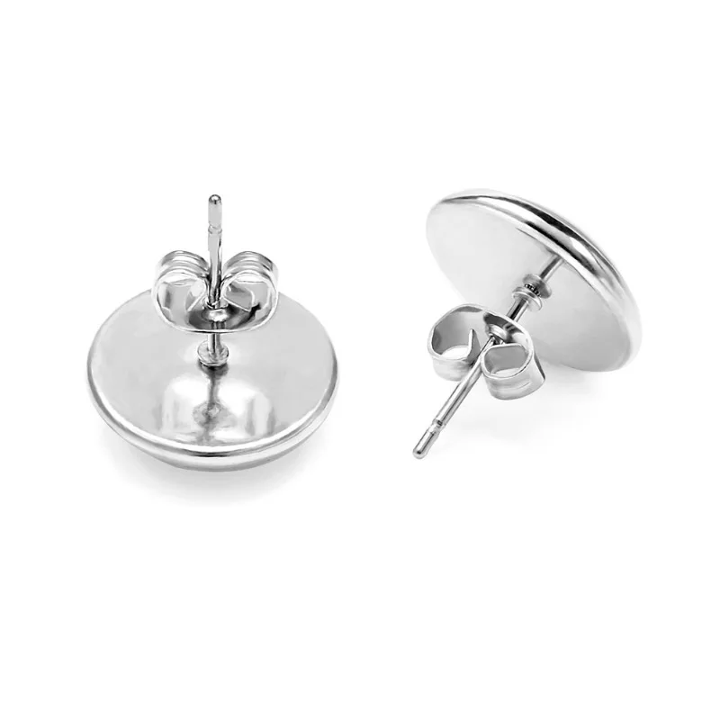 50pcs Stainless Steel Blank Earring Base Settings With Earring Plug Cabochon Stud DIY Jewelry Making Findings Earring Accessorie