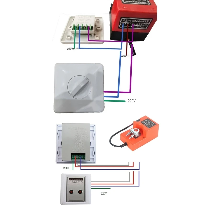 M6CF Ajustable Wind Valves Controller Powered Damper Actuator for Home Ventilation, ABS Housing with Shaft Fastener and Wire