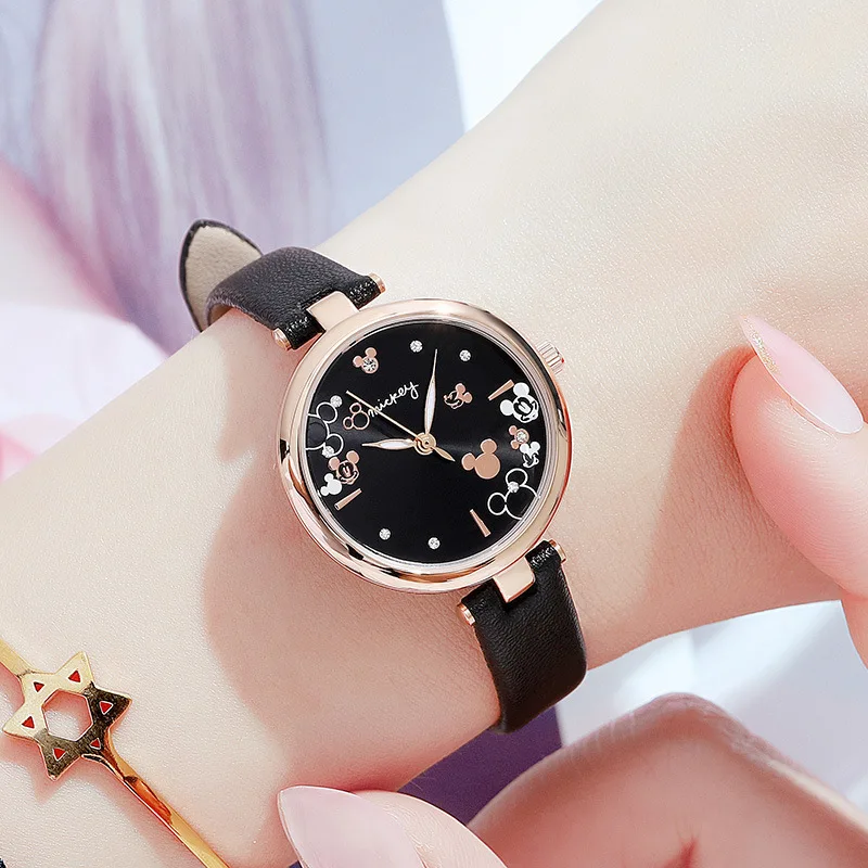 

Оригинальные наручные часы Disney, модные кварцевые часы, милые розовые часы с ремешком для студентов, детские и женские часы со стразами, модель 269