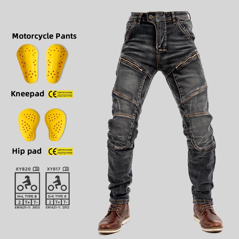 Four-season Motorcycle Riding Jeans, Unisex Design, Slim Fit & High Stretch, Outdoor Casual Motorbike Pants with Protective Gear