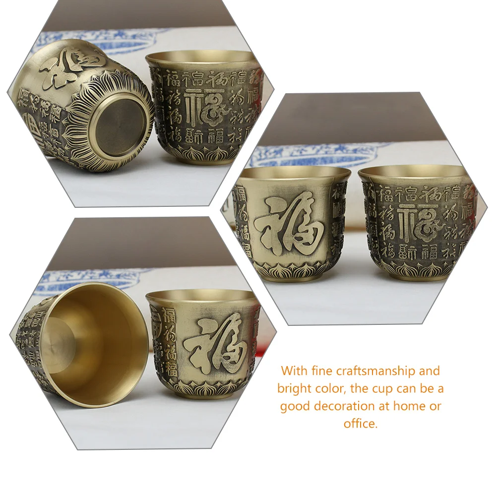 

Copper Offering Cup Decorative Teacup Small Table Decor Home Office Accessory Chinese Style Relief Design Tea House Cup