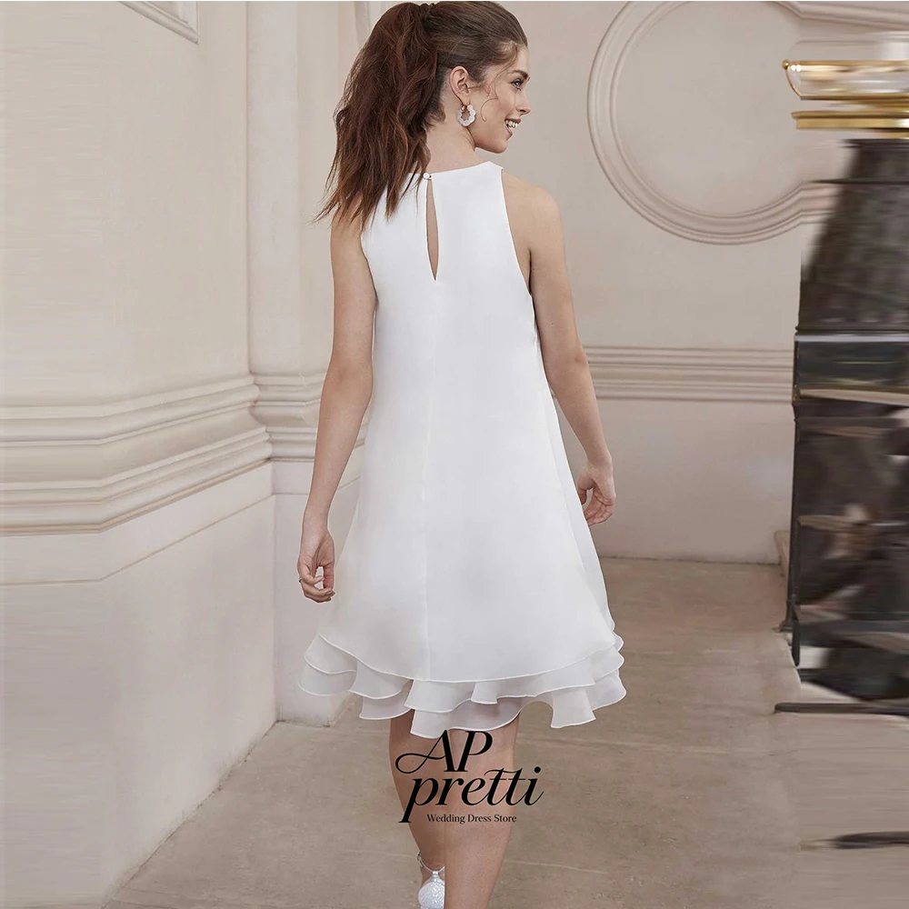 AP pretti Classic Organza Wedding Dresses O-Neck Customized Sleeveless A-line Knee-Length Bridal Gown Vestidos Novias Boda