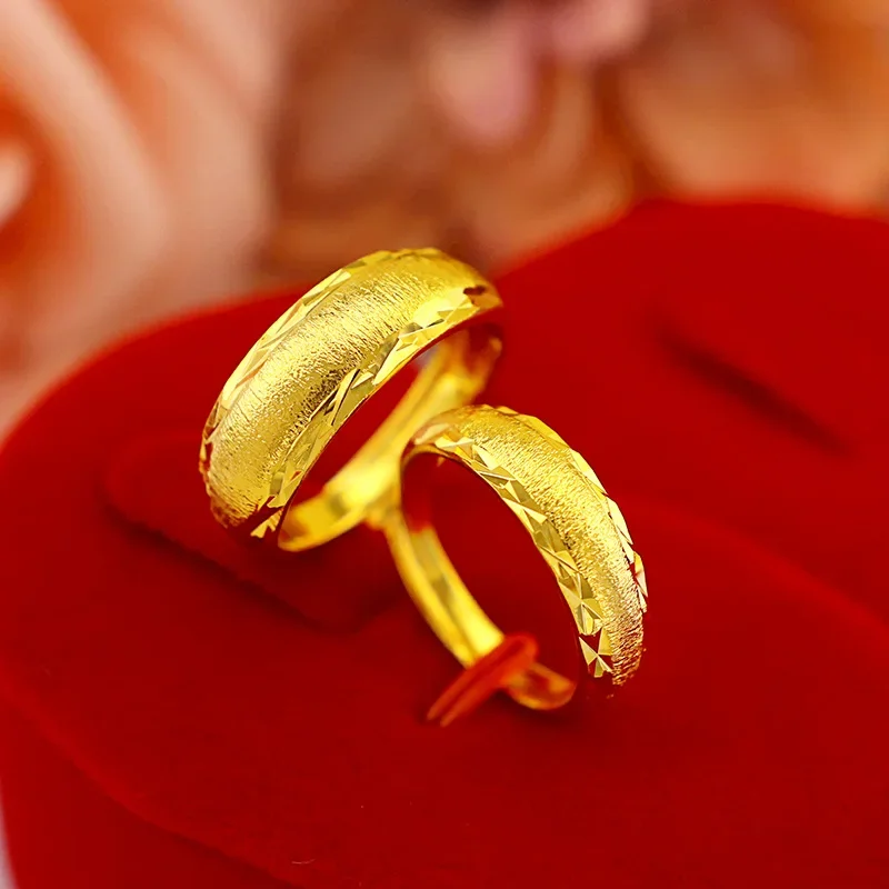 9999 Real Gold 24K Pure Gold Couple Men's and Women's Rings Fashion Pure Gold New Car Flower Brushed Men's and Women's Rings