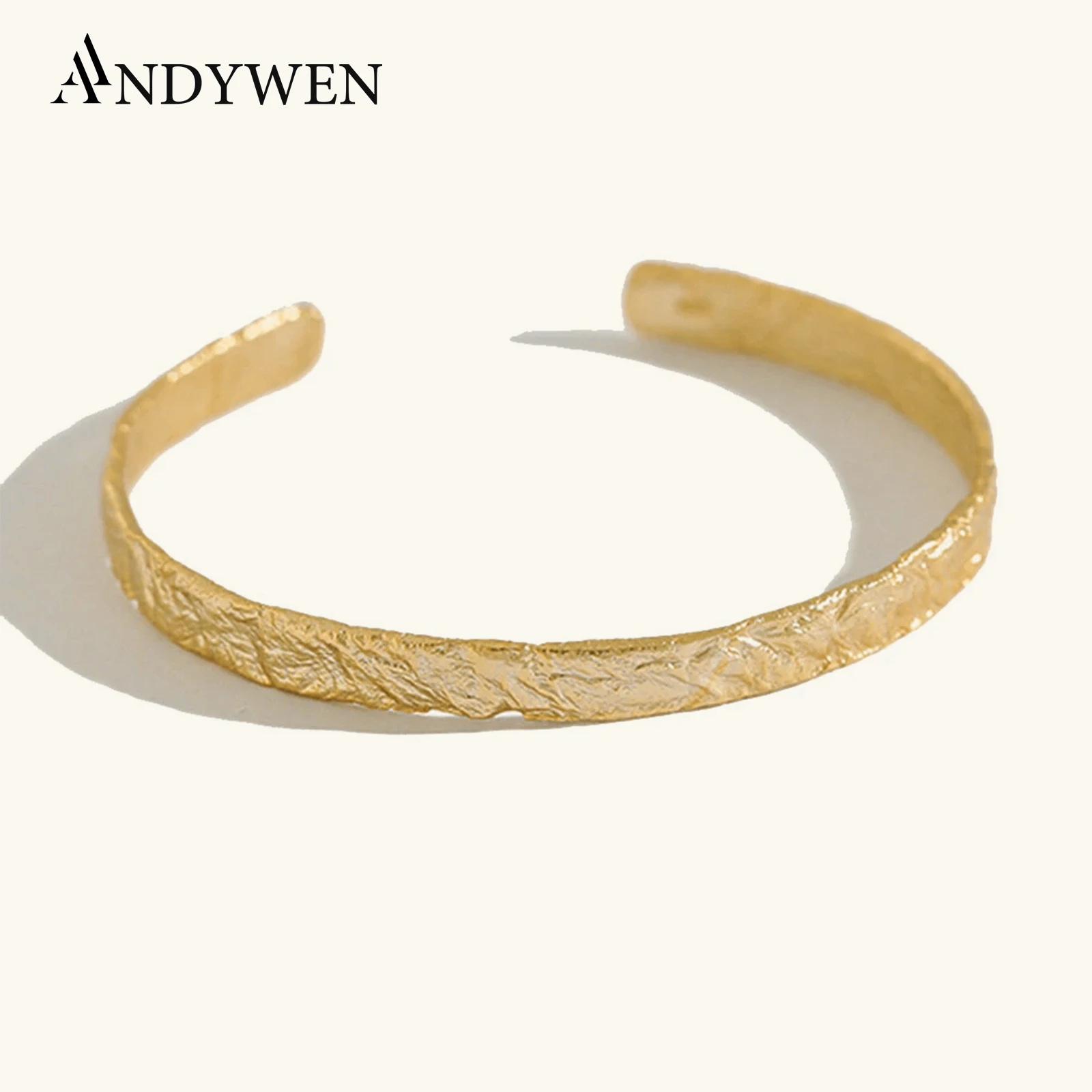 

ANDYWEN 2020 925 Sterling Silver Gold 60mm Diameter Bangle Luxury Bracelet Fashion Fine Jewelry Gift 2021 Wedding Party Gift