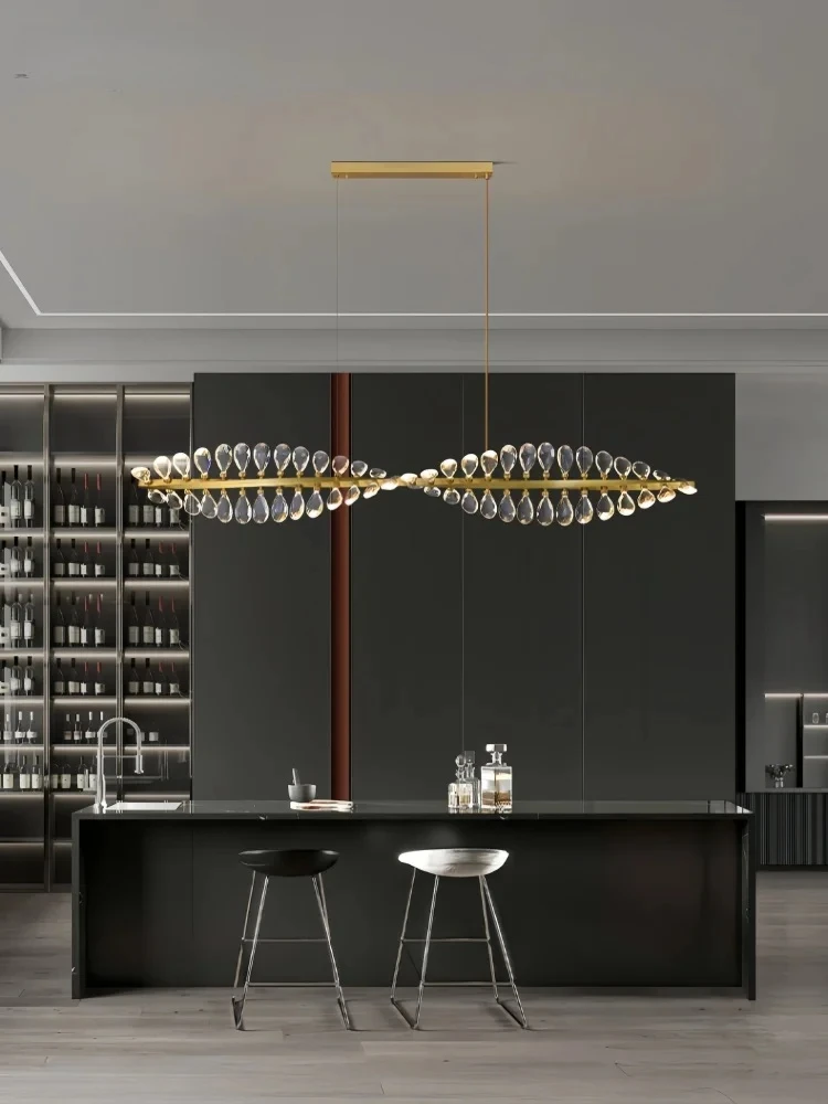 

Скандинавская потолочная люстра из цельной меди, современная роскошная длинная подвесная лампа для столовой, кухонного острова, бара, кабинета, светодиодные подвесные светильники