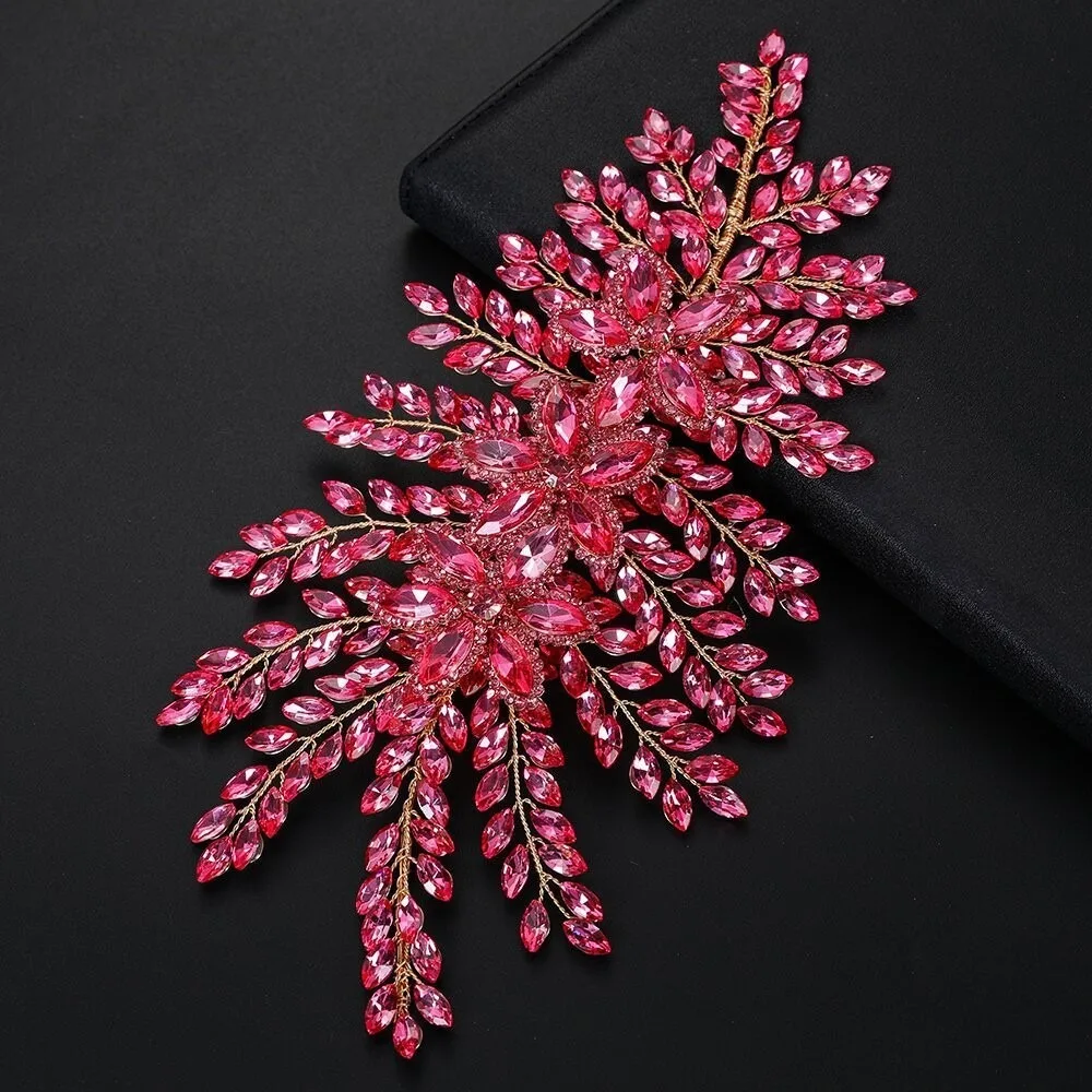 

Elegant Wedding Headband Handmade Leaf Design Crystal Tiaras Sparkling Rhinestone Flower Bride Crown Tiaras
