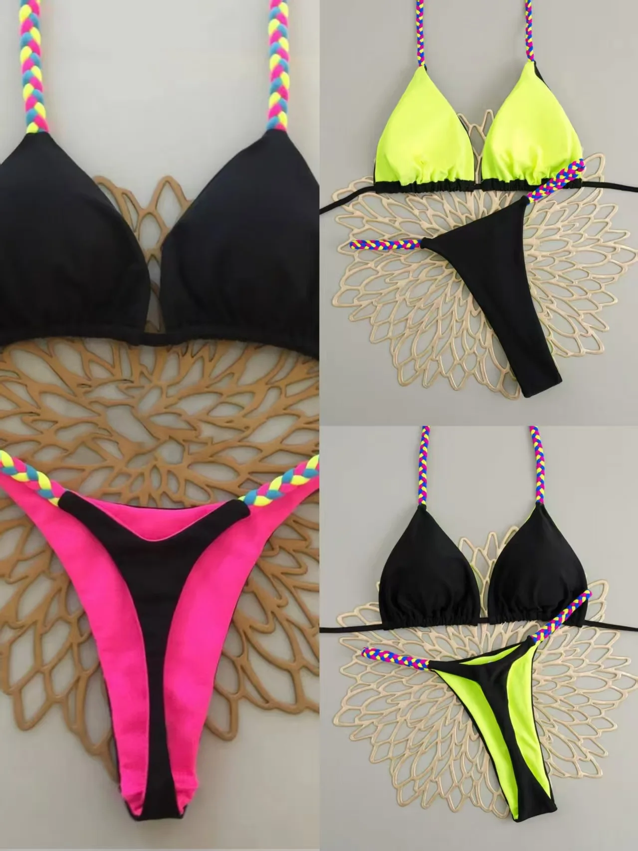 

Seductive Bikini, Leopard Underwire Halterneck Bikini, Plunge Highcut Cheeky Bikini, Abdominal Control Sculpting Swimsuit