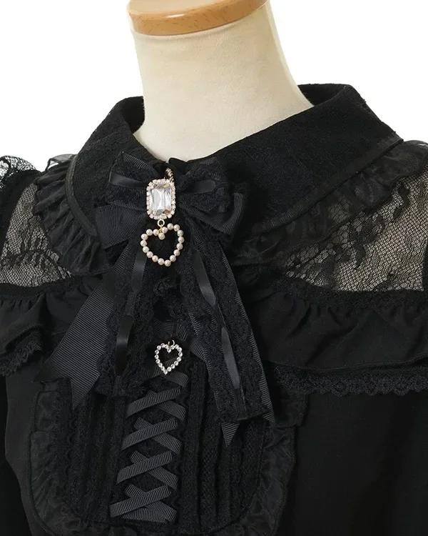 لوليتا الحلو لطيف الفتيات بلوزة تنوعا بلوزات بأكمام طويلة ليز النمط الياباني الإنتاج الضخم القوس خارج على الكتف الدانتيل قميص