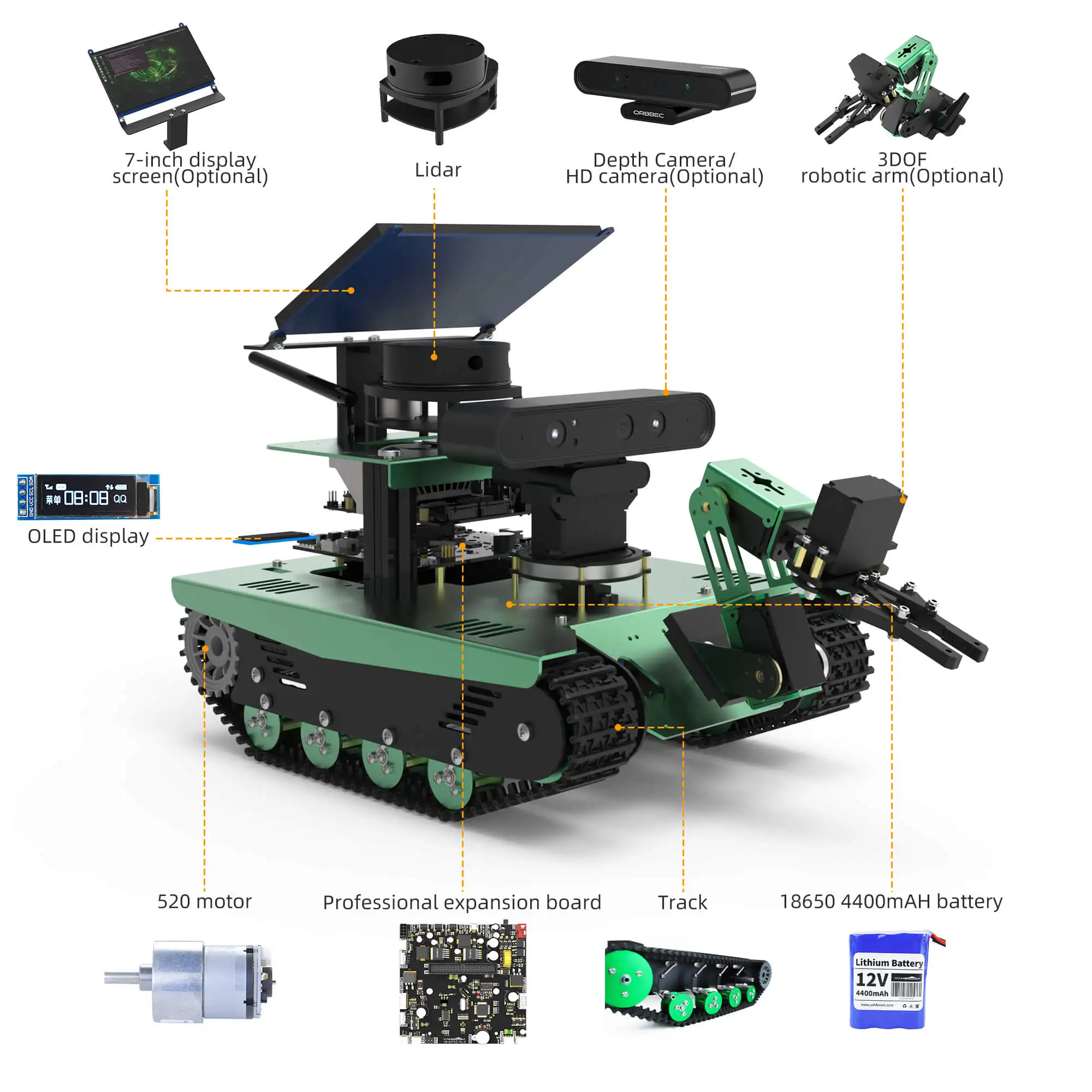 Yahboom Transbot ROS Educational Robot Kit Python Programming Lidar Depth Camera MoveIt 3D Mapping Navigation Jetson NANO 4GB