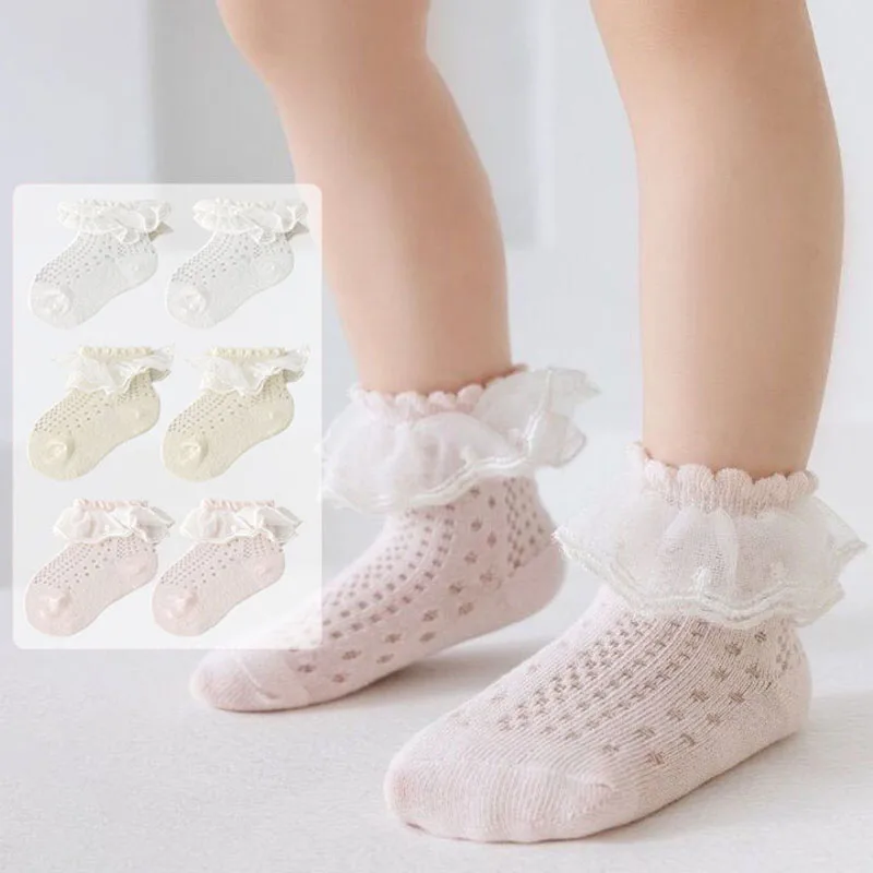 

Lace Ruffle Baby Princess Socks Summer Mesh Breathable Short Socks for Girl Soft Cotton Thin Kids Elastic Socks 0-3 Years
