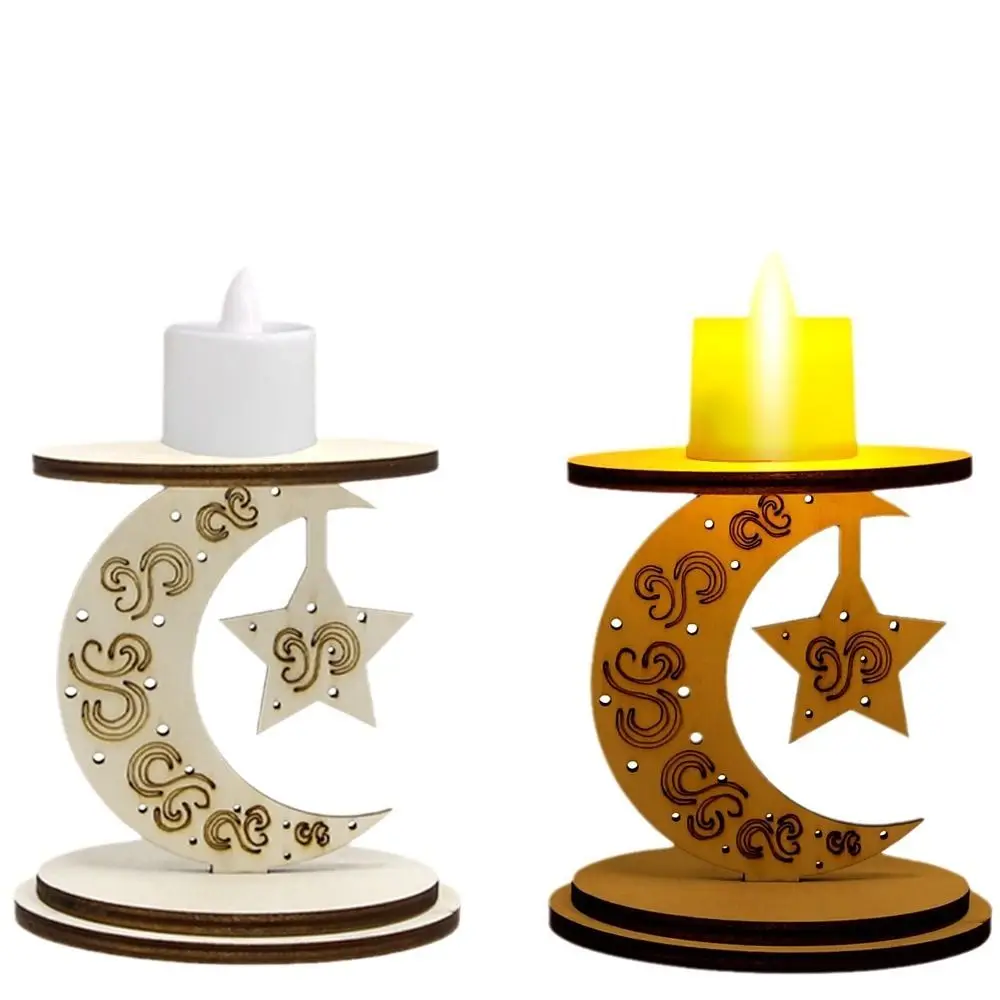 Ramadan Decorations Candle Holder High Quality Home Decoration Party Supplies Candlestand Wood DIY Moon Castle Candlestick