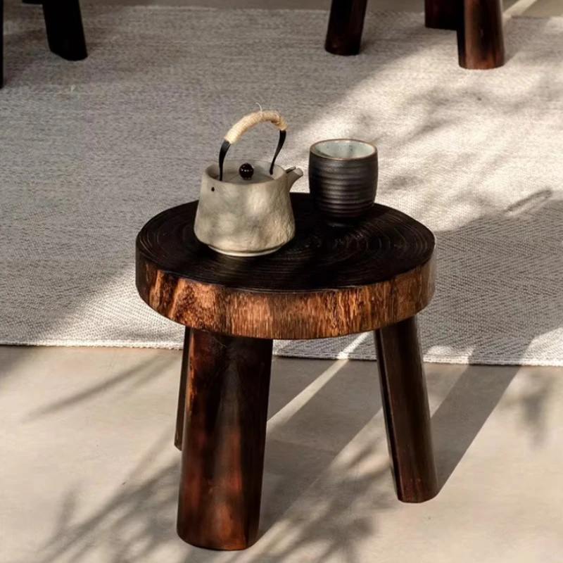 

Natural Solid Wood Round Stool Rustic Living Room Ottoman Durable Shoe Seat for Kids & Adults Wabi-Sabi Tree Stump Low Chair