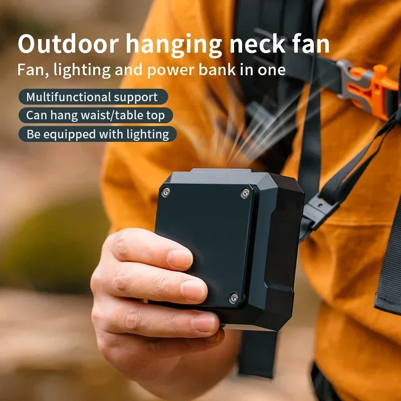 

Portable Wireless Air Cooling Fan with LED Flashlight 4000mAh Power Bank USB Charging Hanging Waist Neck Fan for Outdoor