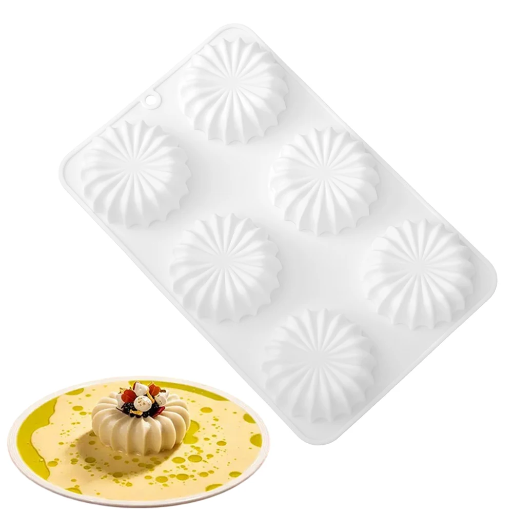 6-Cell Serrated Edge Flat Circular Design Mousse Cake Mould Food Grade Silicone Chocolate Mold DIY Soap Mold Dessert Tools