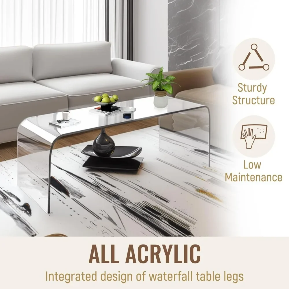 Clear,Long Rectangle All Acrylic 15mm Thick Waterfall Coffee Table