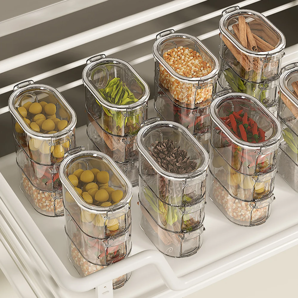 

1/3/5 Spice Storage Box Layers Seasoning Spice Packing Box Plastic Fresh-keeping Salt Pepper Shakers Stackable Space-saving