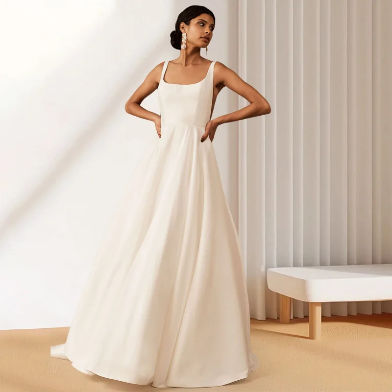 N1170 الفتيات الساتان الأبيض فستان الزفاف المرأة مثير عارية الذراعين الملابس الحلو الذاكرة مثير الأميرة ثوب الطابق طول فساتين #2