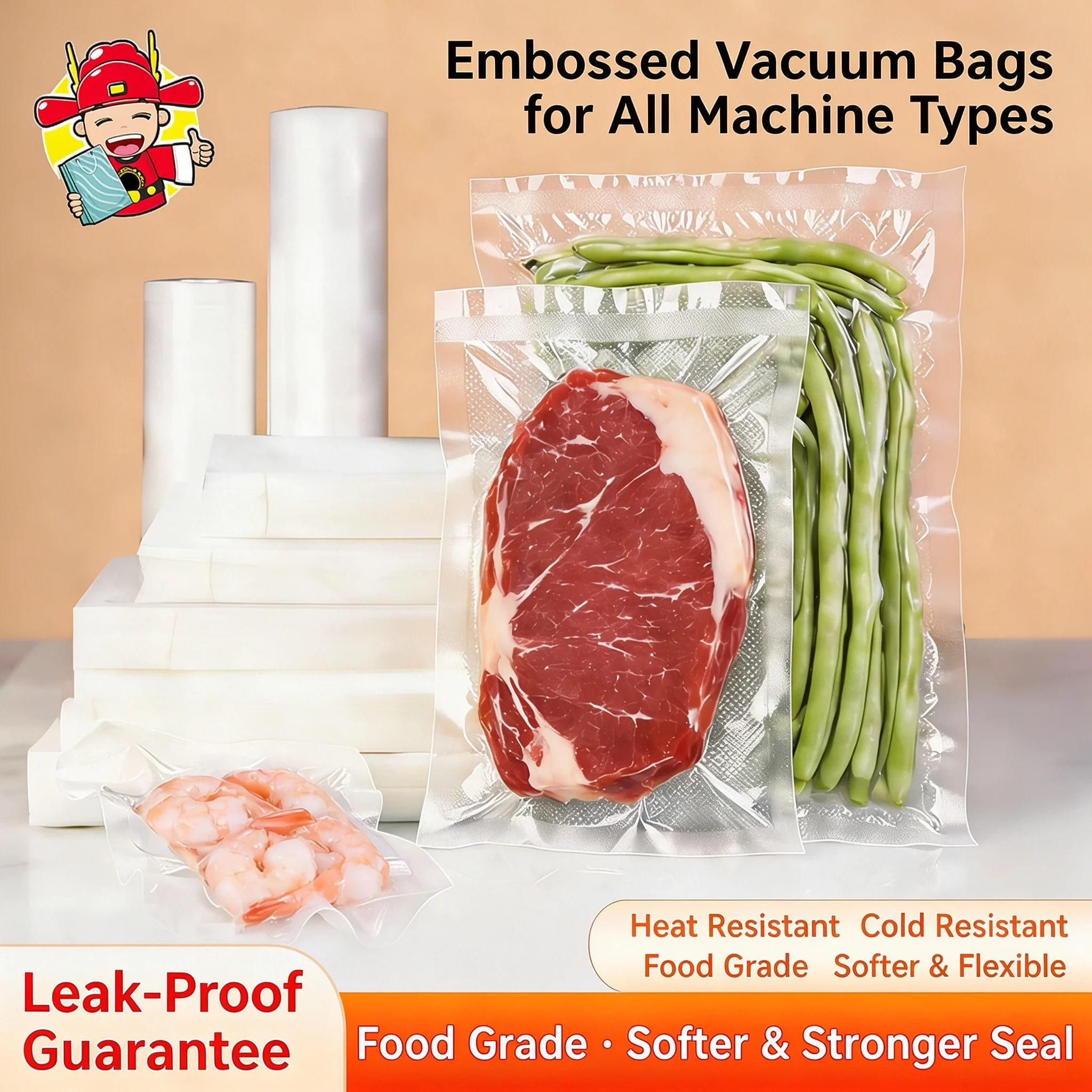 300/100/50PCS BPA-Free Vacuum Food Bags, Vacuum Sealed Storage Bags For Food Storage and Preservation,Reusable Vacuum Sealer Bag